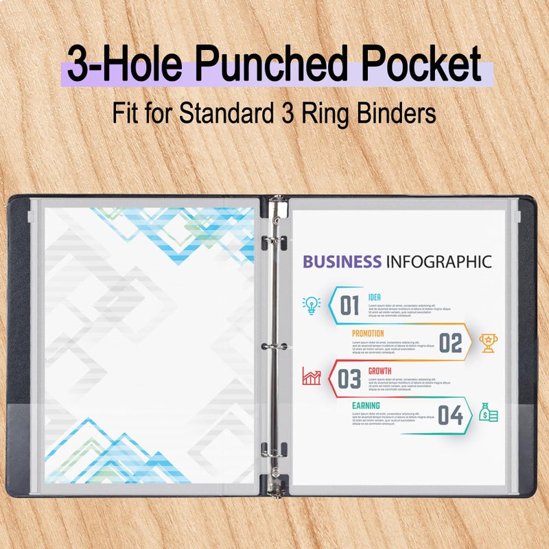 Antner حقيبة ملفات أنتر 12 حزمة بحجم الرسالة مع 3 ثقوب وسحاب لحافظة 3 حلقات، حقيبة PVC شفافة لأوراق مفكوكة، واقيات صفحات لحفظ الوثائق، أكياس تخزين مقاومة للماء - Image 4